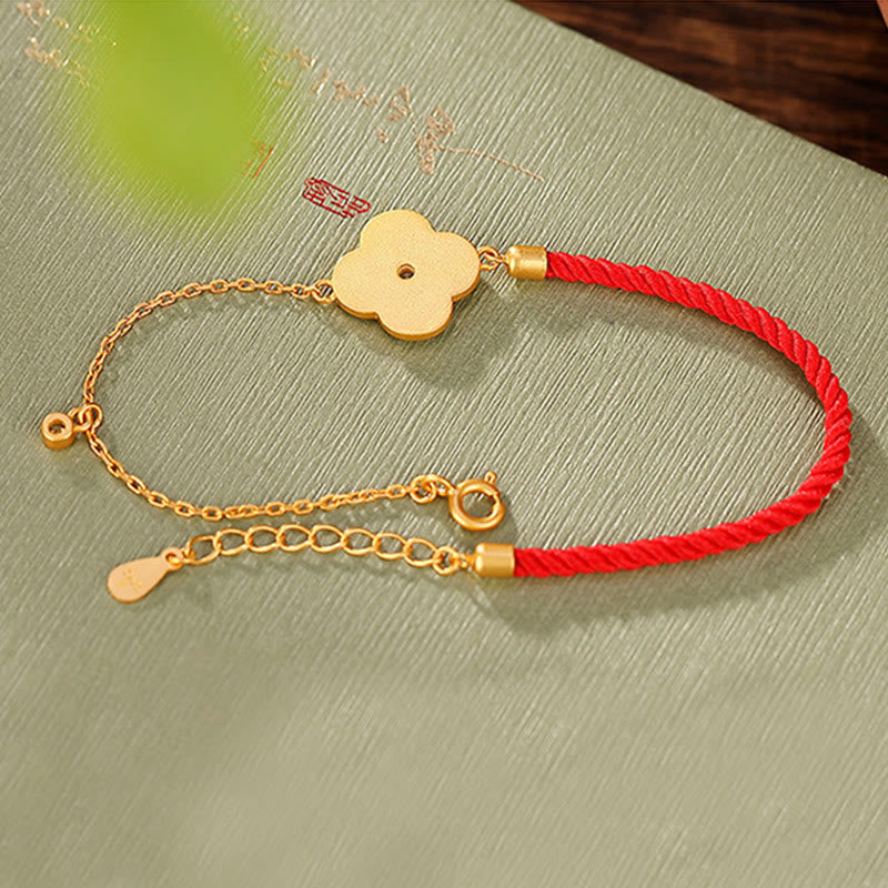 Fortune Jewel 925 Sterling Silver Plated Gold Four Leaf Clover Zircon Luck Bracelet