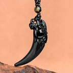 Fortune Jewel Natural Black Jade Chinese Zodiac Dragon Tooth Pattern Protection Necklace Pendant Fortune Jewel