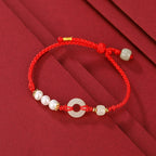 Buddha Stones 925 Sterling Silver Plated Gold Hetian Jade Peace Buckle Pearl Luck Bracelet