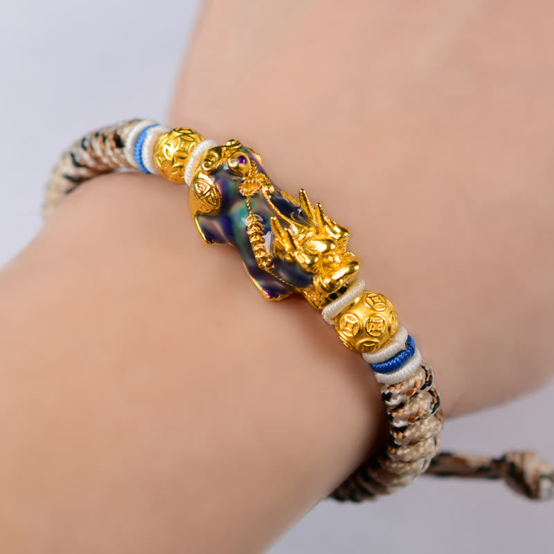 Fortune Jewel Feng Shui PiXiu Color Change Copper Coin Beads Wealth String Bracelet