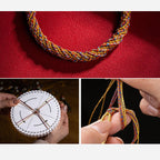 Fortune Jewel Handmade Multicolored Tibetan Om Mani Padme Hum Ruyi Auspicious Charm Braided Bracelet