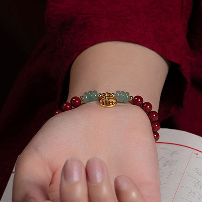 Fortune Jewel Cinnabar Green Aventurine Luck Blessing Bracelet