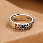 Fortune Jewel Colorful Plum Blossoms Design Healing Copper Adjustable Ring