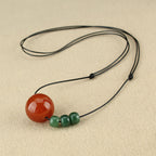Fortune Jewel Red Agate Green Aventurine Green Bodhi Seed Bead Calm Leather Rope Necklace Pendant
