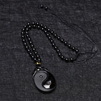 Fortune Jewel Natural Black Obsidian Yin Yang Fulfilment Strength Necklace Pendant