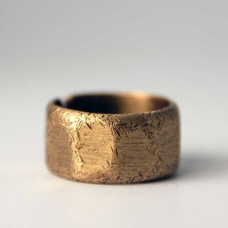 Fortune Jewel Tibetan Simple Design Copper Brass Frosted Wealth Ring