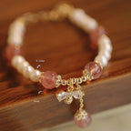 Fortune Jewel Natural Pearl Strawberry Quartz Healing Cute Honey Bee Charm Bracelet