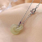 Fortune Jewel 925 Sterling Silver Round Jade Luck Prosperity Necklace Chain Pendant