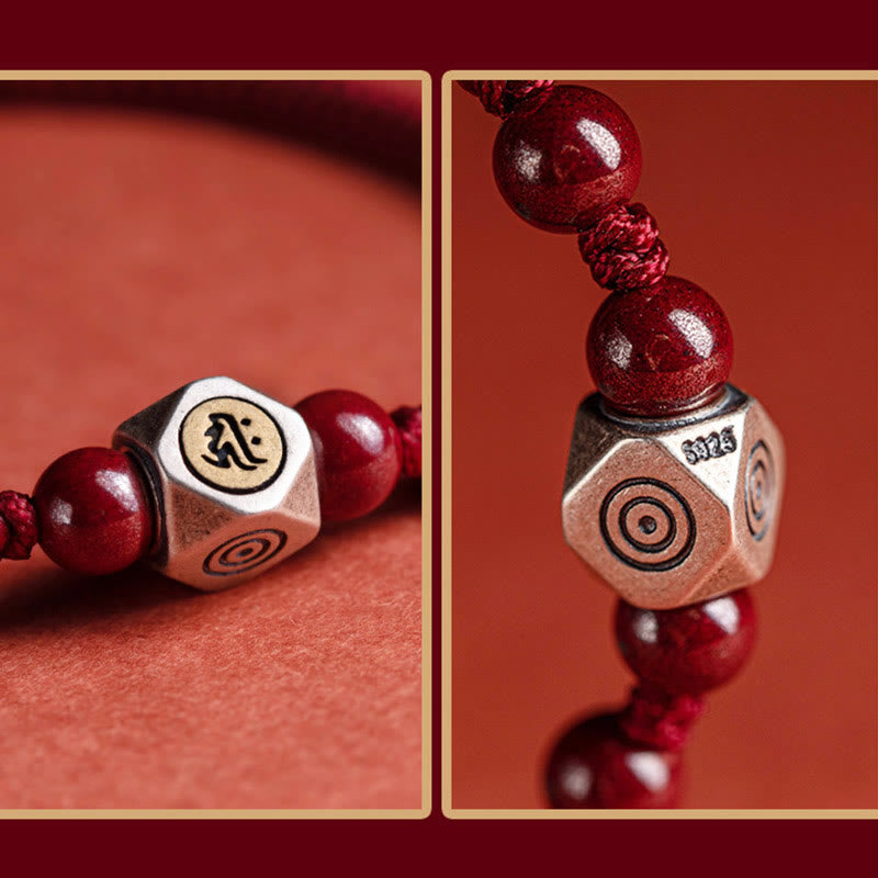 Fortune Jewel 925 Sterling Silver Chinese Zodiac Natal Buddha Cinnabar Calm Bracelet