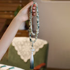 Fortune Jewel Natural 108 Mala Beads Bodhi Seed Lotus Engraved Wisdom Tassel Bracelet Fortune Jewel