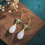 Fortune Jewel FengShui White Jade Luck Drop Earrings