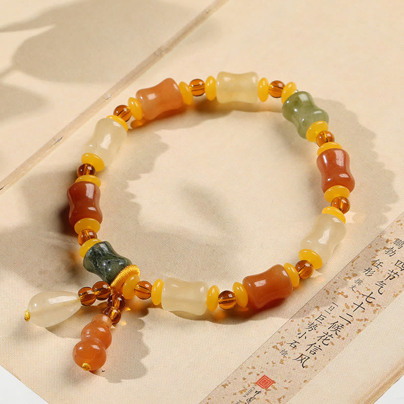 Fortune Jewel Natural Golden Silk Jade Gourd Wealth Charm Bracelet