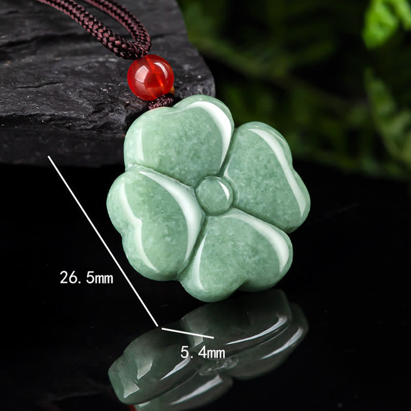 Fortune Jewel Natural Lucky Four Leaf Clover Jade Prosperity Necklace Pendant