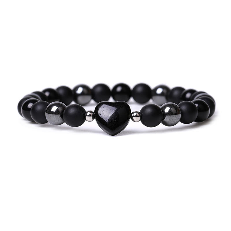 Fortune Jewel Black Onyx Tiger Eye Stone Crystal Love Heart Protection Bracelet