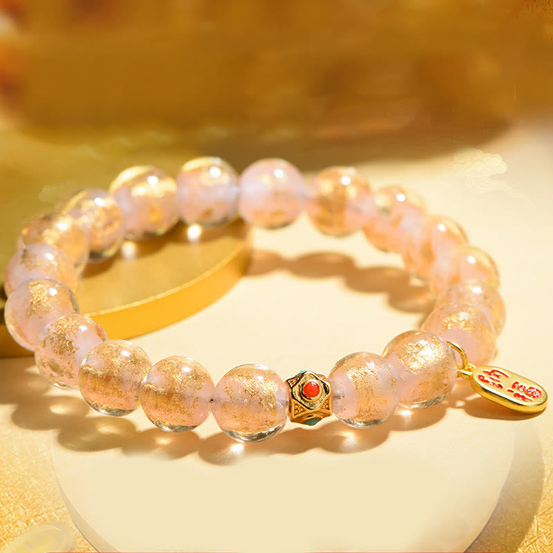 Fortune Jewel Tibetan Incense Ash Liuli Glass Bead Lucky Fortune Fu Character Charm Bracelet