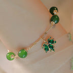 Fortune Jewel 14k Gold Plated Green Chalcedony Maple Leaf Courage Strength Bracelet