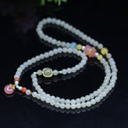 Fortune Jewel Natural Hetian Jade Pink Crystal Peace Buckle Happiness Abundance Bracelet