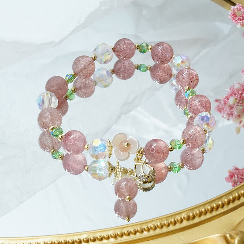 Fortune Jewel Strawberry Quartz Rutilated Quartz Fluorite Flower Healing Bracelet