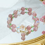 Fortune Jewel Strawberry Quartz Rutilated Quartz Fluorite Flower Healing Bracelet