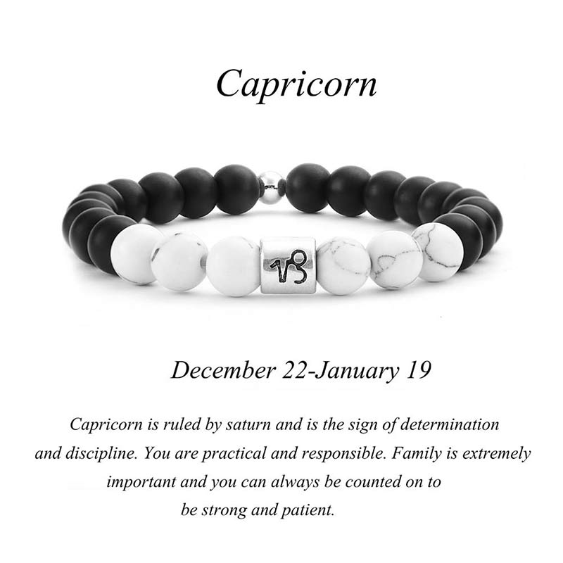 Fortune Jewel 12 Constellations of the Zodiac Natural Frosted Stone White Turquoise Bead Fortune Bracelet