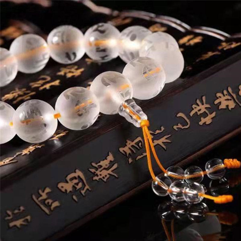 Fortune Jewel Tibet White Crystal Black Onyx Om Mani Padme Hum Meditation Bracelet