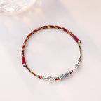 Fortune Jewel 925 Sterling Silver Luck Koi Fish Braided Colorful String Bracelet Anklet