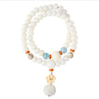 Fortune Jewel Tibetan White Jade Bodhi Lotus Blessing Bracelet Fortune Jewel