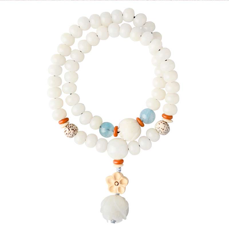 Fortune Jewel Tibetan White Jade Bodhi Lotus Blessing Bracelet Fortune Jewel