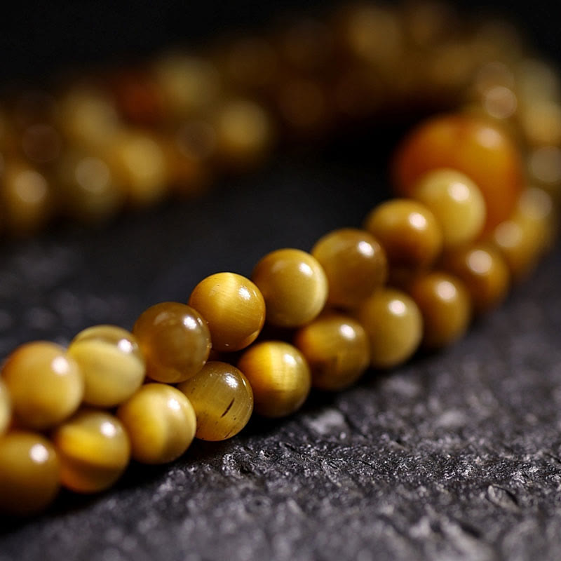 Fortune Jewel 108 Mala Beads Natural Tiger Eye Copper Dorje Protection Tassel Bracelet