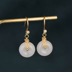Fortune Jewel White Jade Double Happiness Fortune Earrings