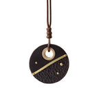Fortune Jewel Handcrafted Round Ebony Wood Brass Copper Peace Necklace Pendant