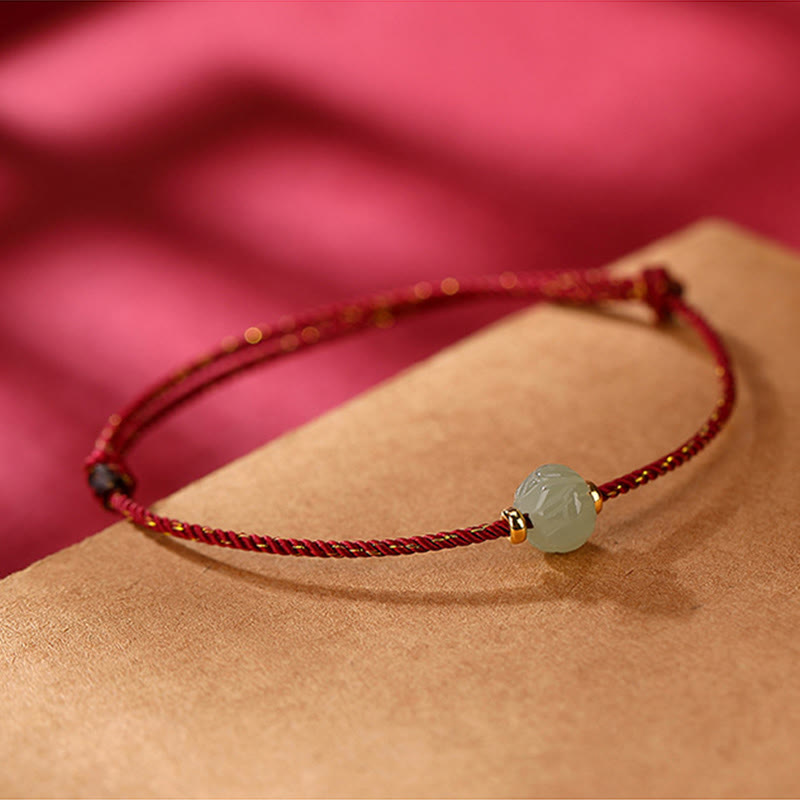 Fortune Jewel 925 Sterling Silver Plated Gold Hetian Jade Lotus Luck Red String Bracelet