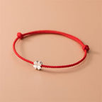 Fortune Jewel 925 Sterling Silver Four Leaf Clover Red Rope Bracelet