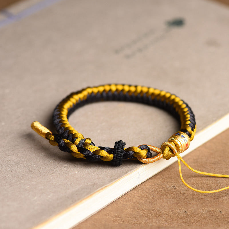 Fortune Jewel Handmade Tibetan Black Gold Dragon Scale Rope Om Mani Padme Hum Purity Bracelet