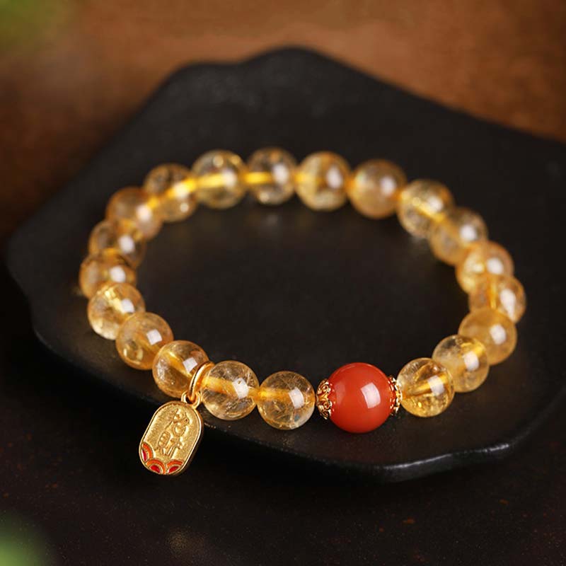 Fortune Jewel Citrine Red Agate Fortune Charm Bracelet