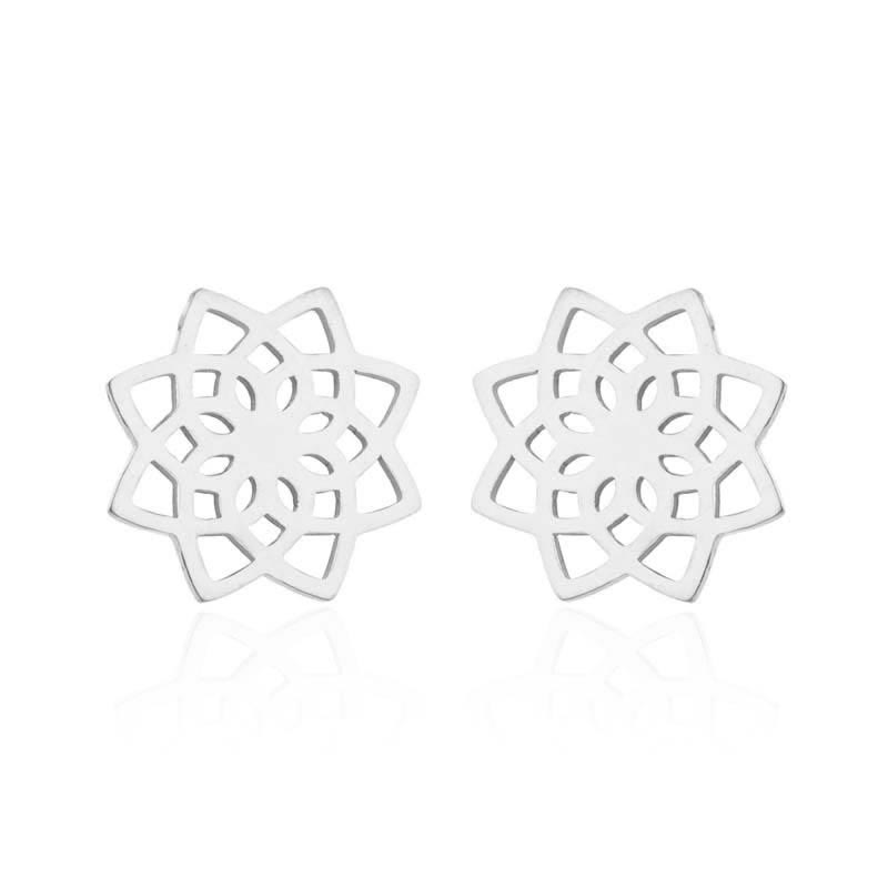 Fortune Jewel Tibetan Lotus Pattern New Beginning Stud Earrings