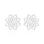 Fortune Jewel Tibetan Lotus Pattern New Beginning Stud Earrings