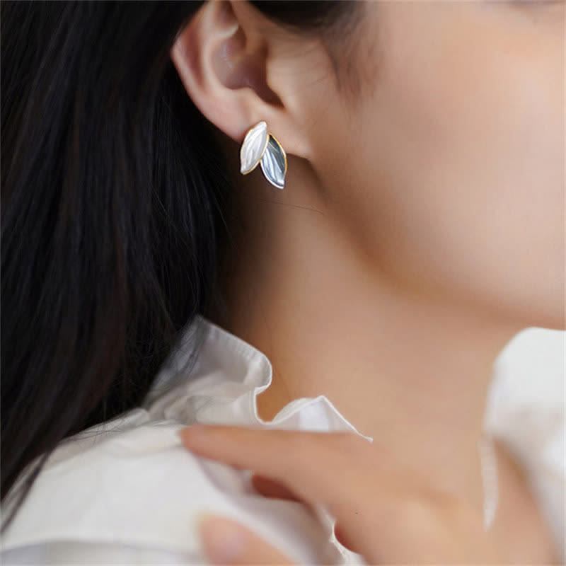 Buddha Stones Leaf Design Luck Stud Earrings