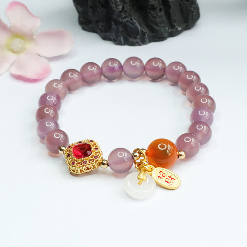 Fortune Jewel Natural Purple Chalcedony Candy Agate Peace Buckle Harmony Lucky Fortune Charm Bracelet