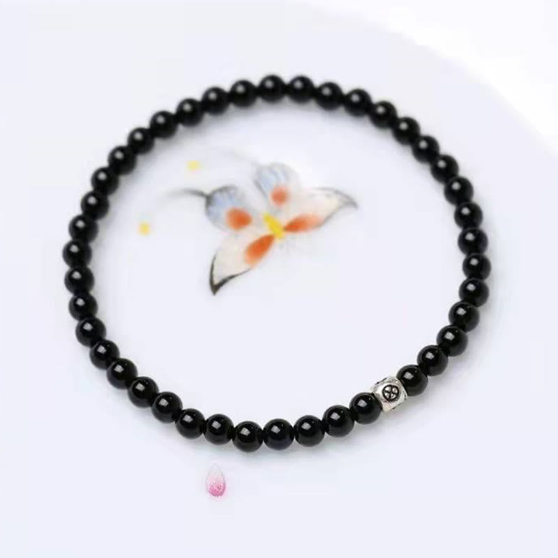 Fortune Jewel Natural Black Obsidian Smoky Quartz Purification Strength Bracelet