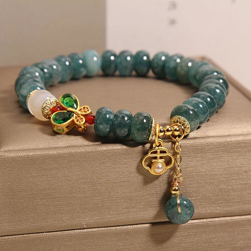 Fortune Jewel Jade White Agate Butterfly Abacus Beads Abundance Bracelet
