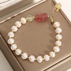 Fortune Jewel Natural Pearl Strawberry Quartz PiXiu Optimism Charm Bracelet