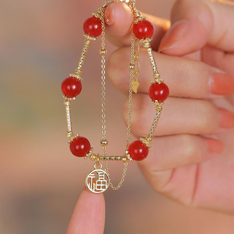 Fortune Jewel Red Agate Fu Character Charm Self-acceptance Bracelet