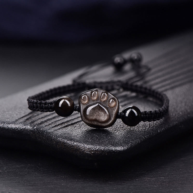 Fortune Jewel Natural Silver Sheen Obsidian Gold Sheen Obsidian Cat Claw Soothing Braided Bracelet