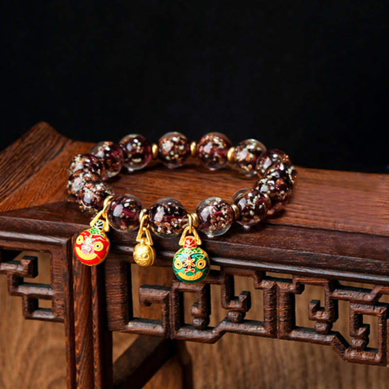 Fortune Jewel Gold Swallowing Beast Family Charm Luminous Fluorescent Liuli Glass Bead Success Bracelet