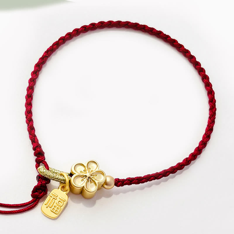Fortune Jewel Handmade Peach Blossom Rosette Bow Knot Fu Character Charm Luck Fortune Red Rope Bracelet