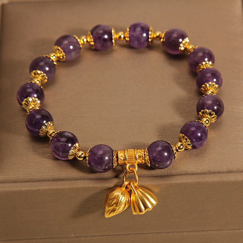 Fortune Jewel Natural Amethyst Lotus Healing Spiritual Bracelet