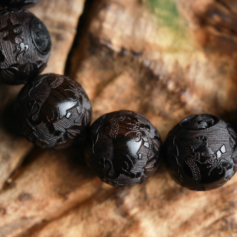 Fortune Jewel Ebony Wood Chinese Character Yin Yang Engraved Gourd Balance Bracelet Fortune Jewel