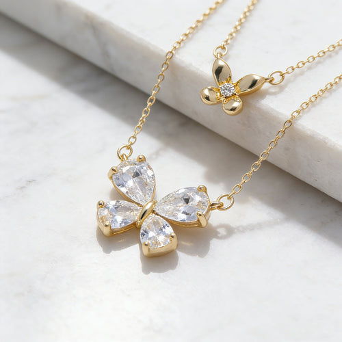 925 Sterling Silver Double Layer Butterfly Bow Necklace