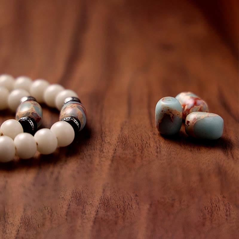 Fortune Jewel Tibet 108 Mala Beads Bodhi Seed Bagua Vajra Dzi Bead Gray Agate Wealth Bracelet